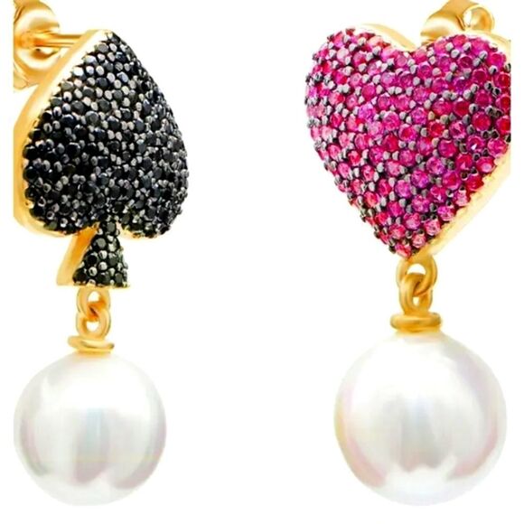 14k Sterling Crystal and Pearl Earrings - Picture 1 of 1